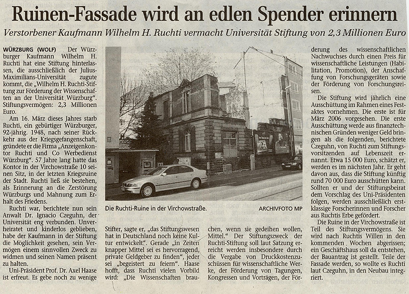 Ruinen-Fassade wird an edlen Spender erinnern